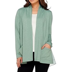 LOGO Lounge Chiffon Swiss Dot Open Front Cardigan in Lagenlook Green- Women's XL